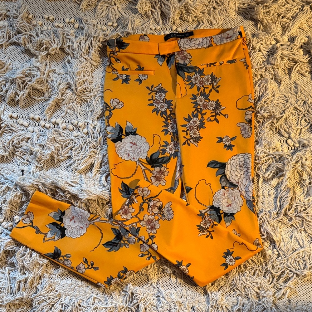 Zara Yellow Floral Print Trousers